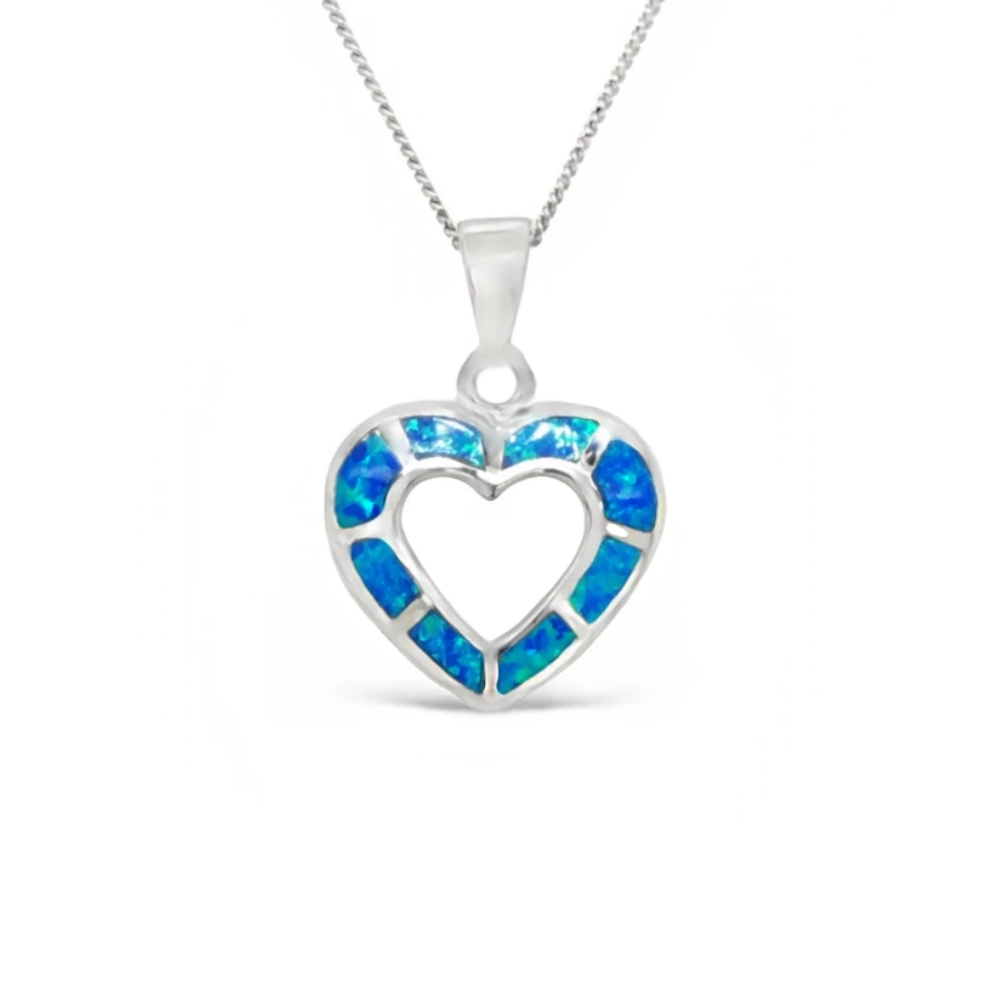 Sugar Sugar Silver Lab Opal Hollow Heart Pendant image 0