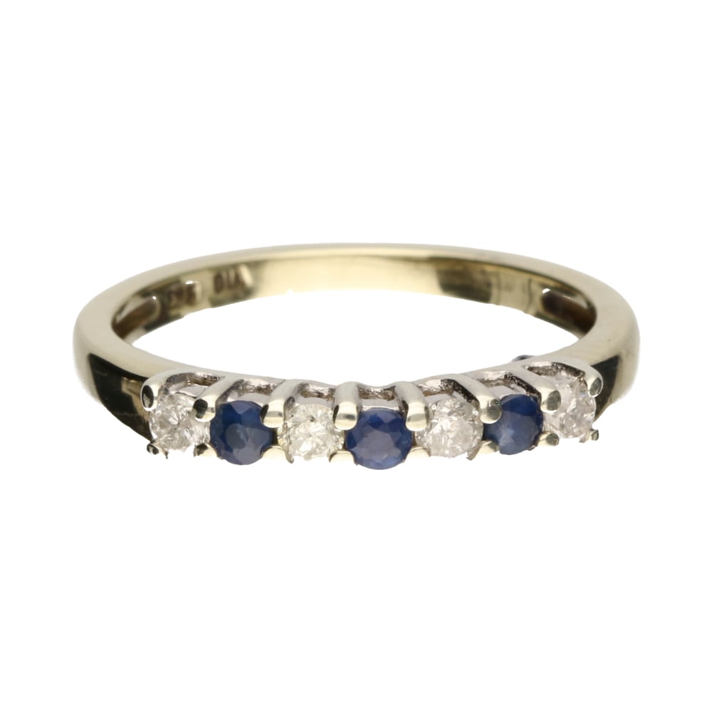 Pre-Owned 9ct Yellow Gold 7 Stone Sapphire &amp; Diamond Eternity Ring image 0