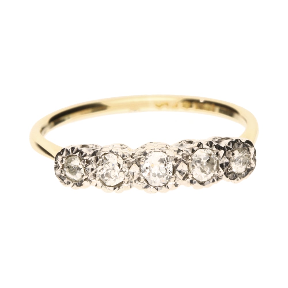 Pre-Owned Palladium &amp; 18ct Yellow Gold 5 Stone Illusion Set Diamond Ring Approx image 0