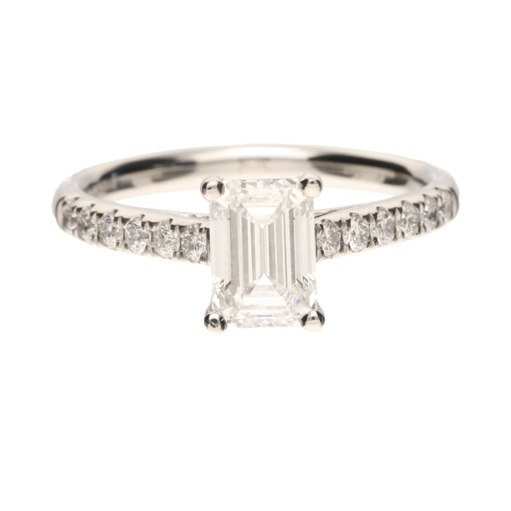 Platinum 1.25ct Emerald Cut Lab Grown Diamond Ring with Diamond Shoulders image 0