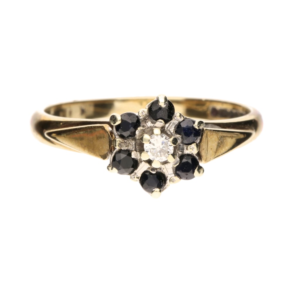 Pre-Owned 9ct Yellow Gold Sapphire &amp; Diamond Star Ring image 0