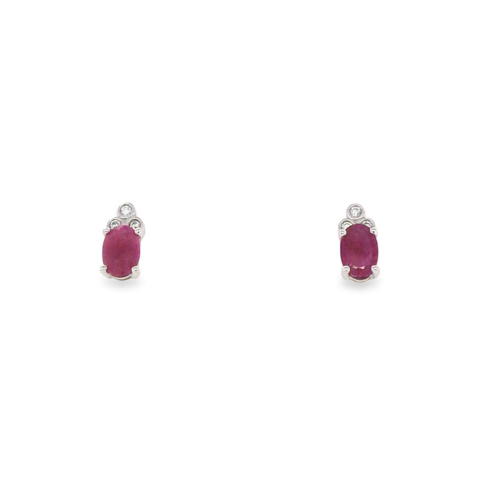 9ct White Gold Oval Cut Ruby &amp; Diamond Earrings image 0