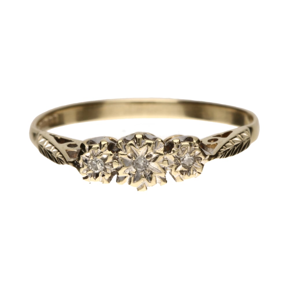 Pre-Owned 9ct Yellow Gold Illusion Set Diamond Trilogy Ring Approx 0.03ct image 0