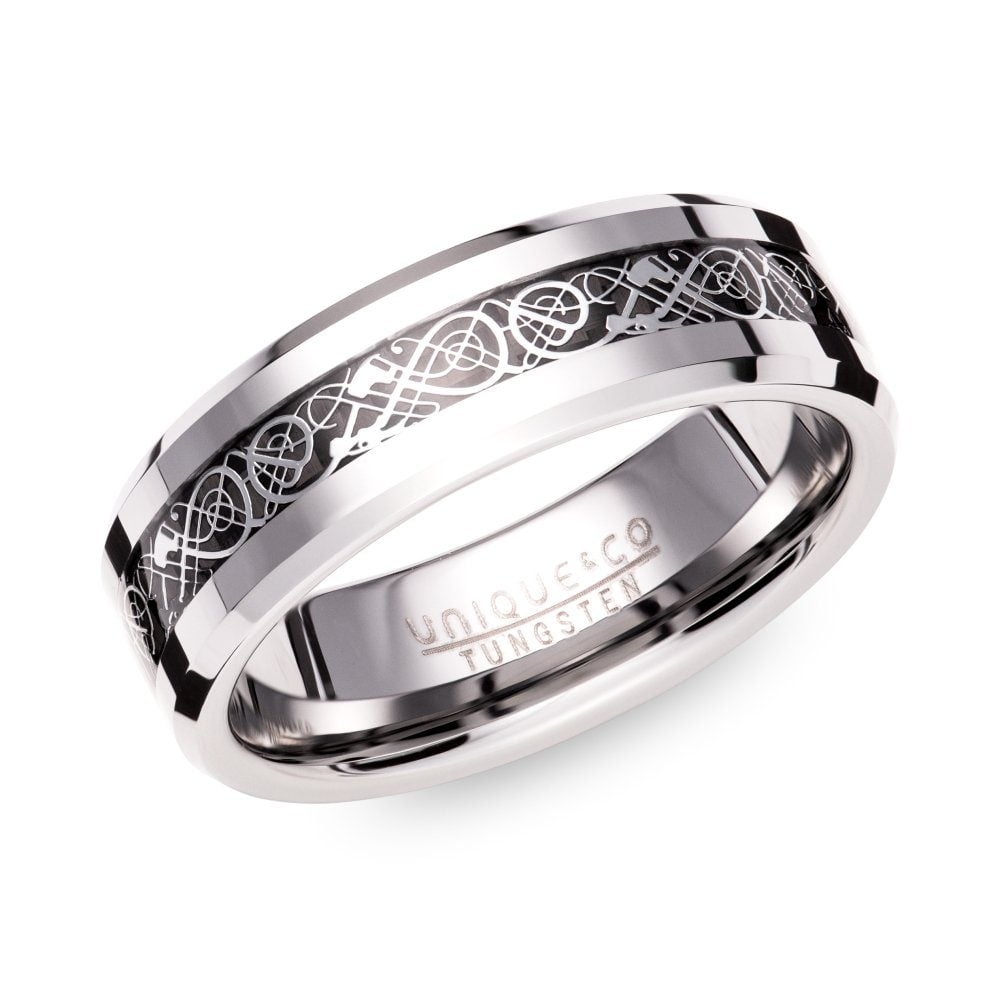 Tungsten Carbide with Black Carbon Fibre 7mm Ring image 0