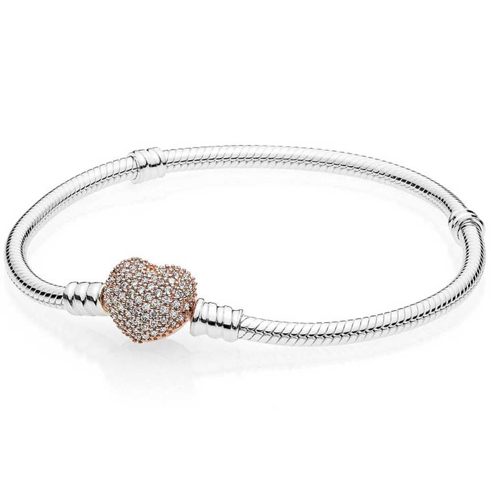 PANDORA Moments Pave Heart Clasp Snake Chain Bracelet 586292CZ