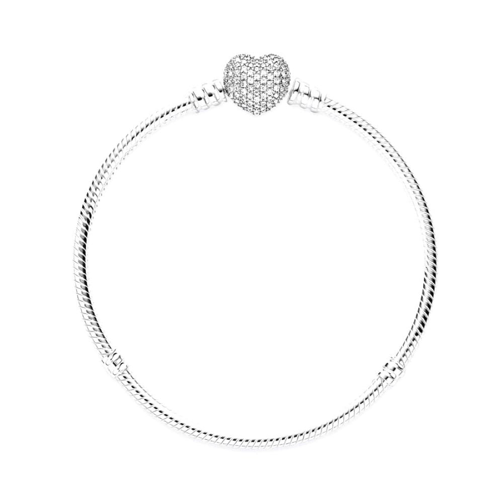 PANDORA Moments Sparkling Heart Pave Clasp Snake Chain Bracelet 590727CZ