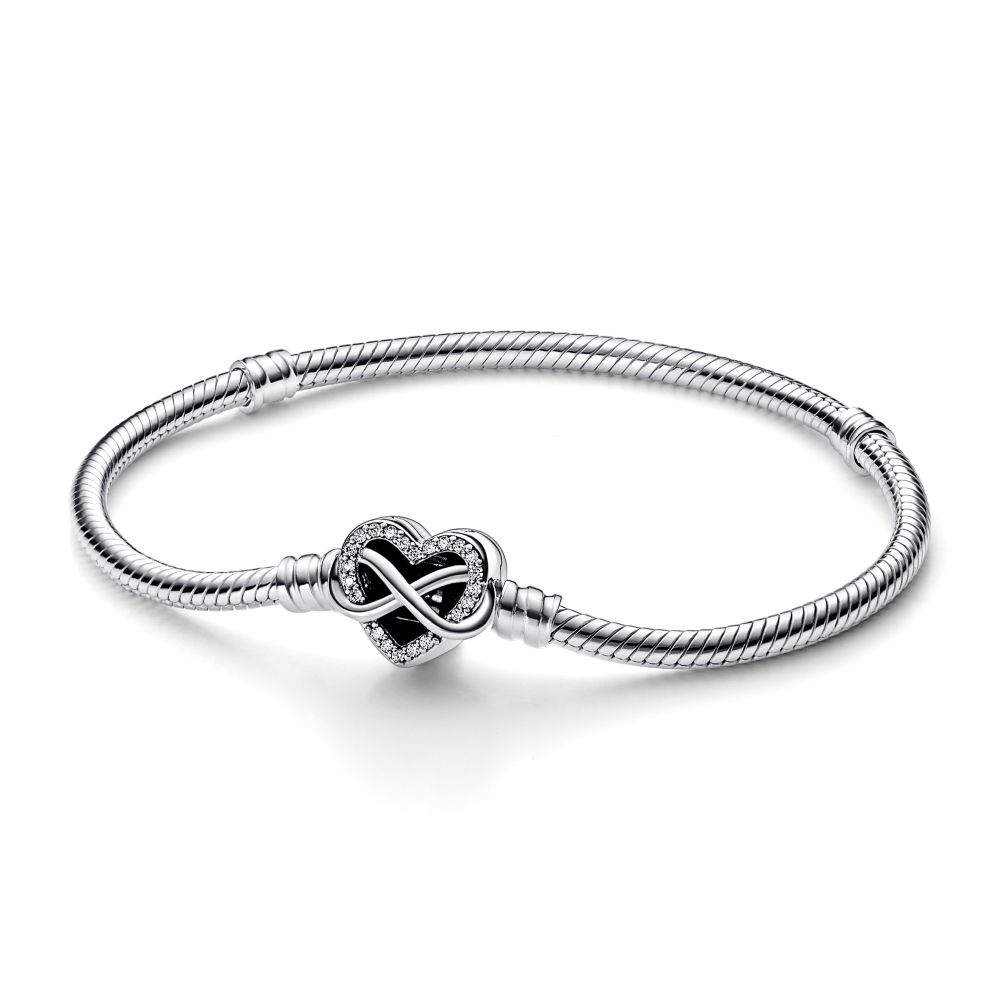 PANDORA Moments Sparkling Infinity Heart Clasp Snake Chain Bracelet 592645C01