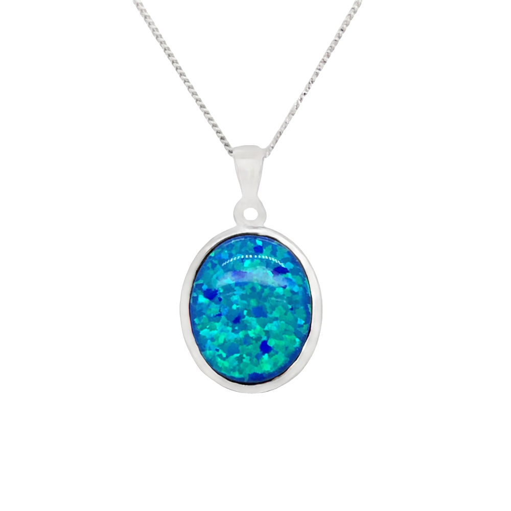 Sugar Sugar Silver Blue Lab Opal Oval Pendant image 0