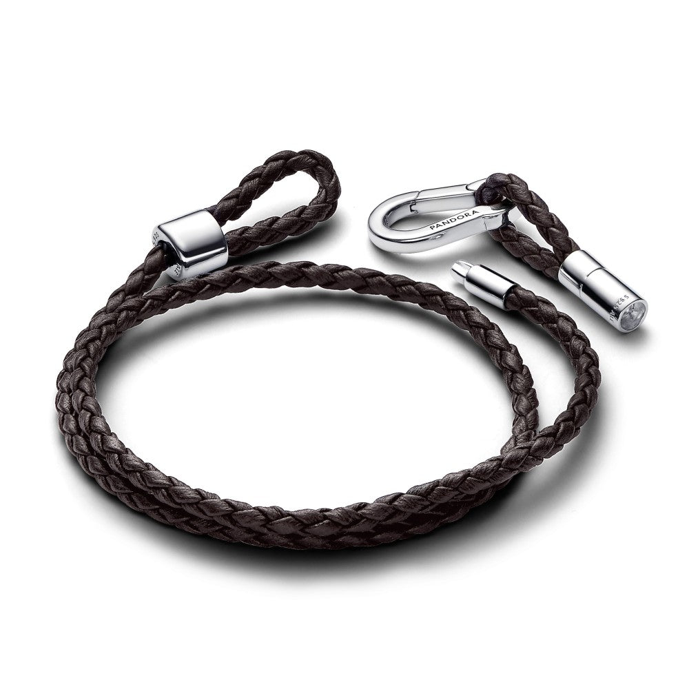 PANDORA Moments Brown Braided Double Leather Bracelet 593338C01