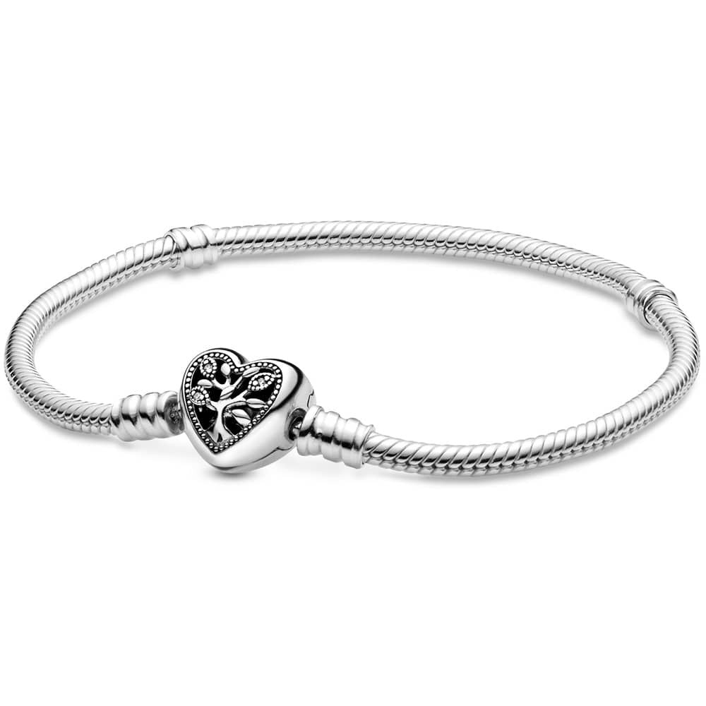 PANDORA Moments Family Tree Heart Clasp Snake Chain Bracelet 598827C01