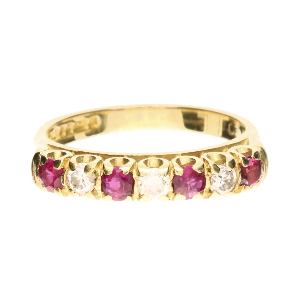 18ct Yellow Gold Ruby &amp; Diamond 7 Stone Eternity Ring, Size K image 0
