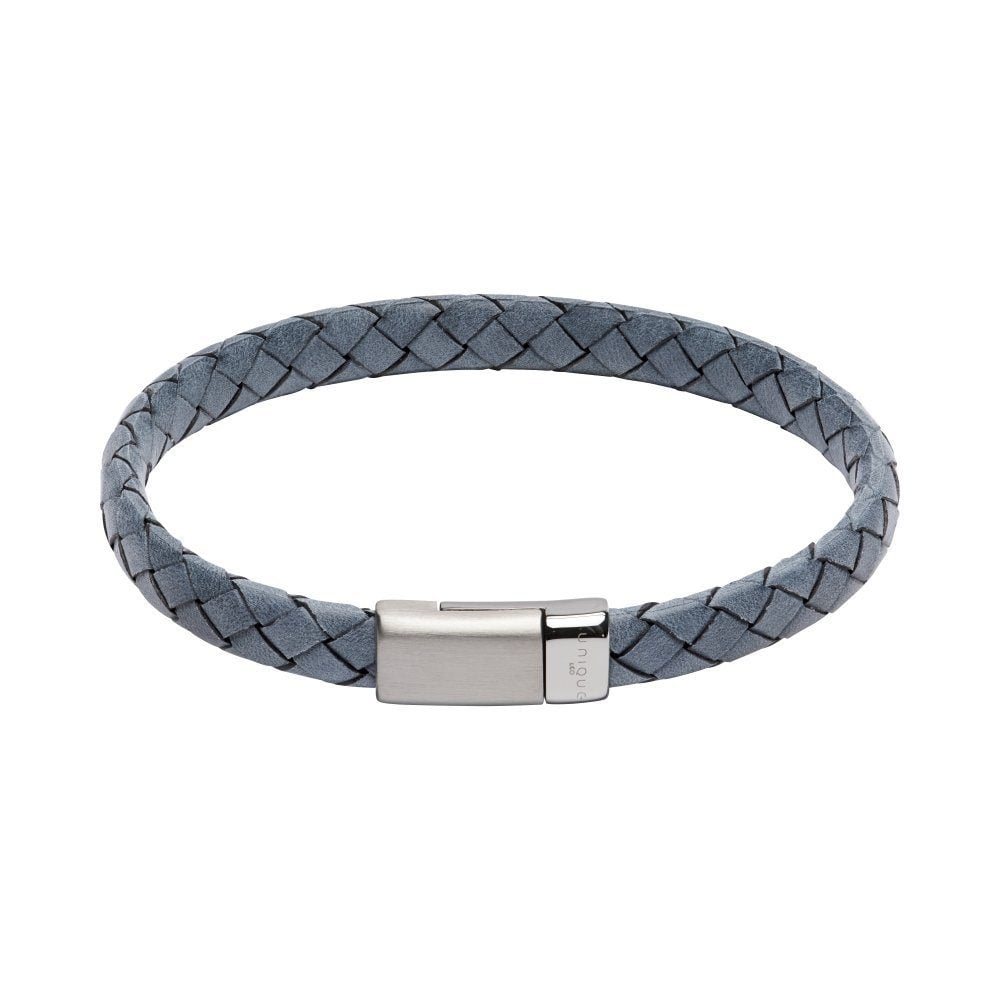 Antique Blue Leather with Polished Stainless Steel Clasp Bracelet image 0