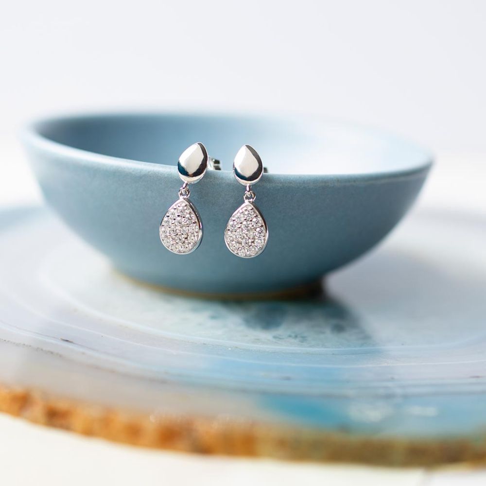 Kit Heath Coast Pebble Glisten Pave CZ Drop Earrings 60188CZ