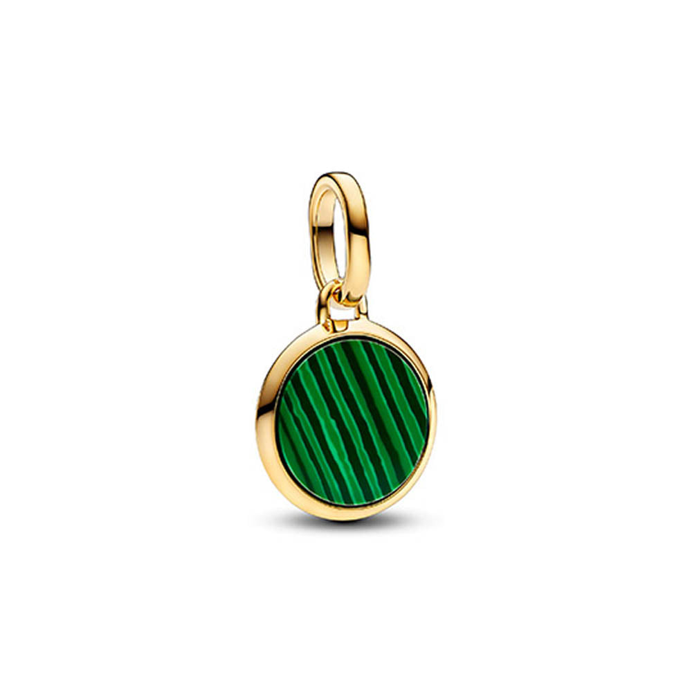 PANDORA 14k Gold Plated Mini Medallion Malachite Green Charm 763389C01