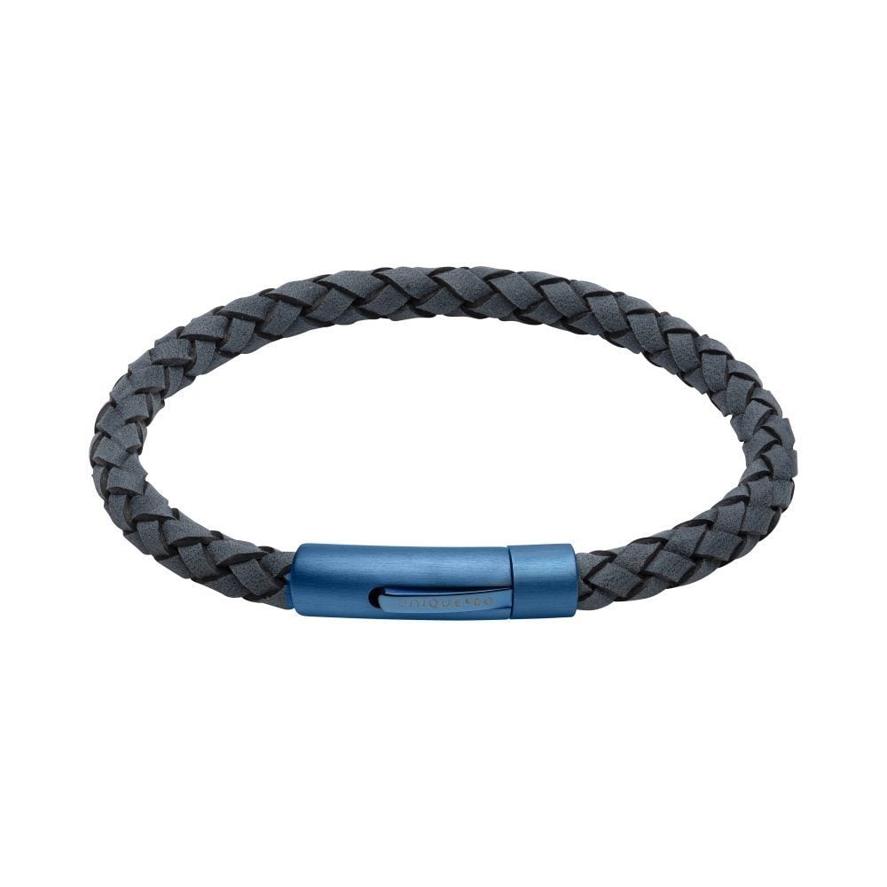 Antique Blue Leather with Matte Blue Plating Stainless Steel Clasp Bracelet image 0