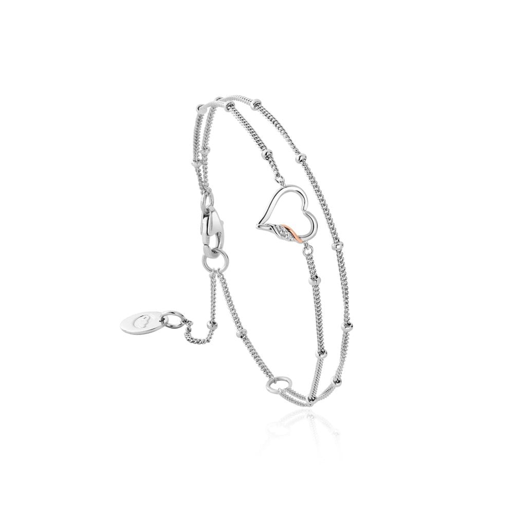 Clogau Past Present Future Sterling Silver Heart Double-Chain Bracelet with Topaz 3SPPF0645 image 0