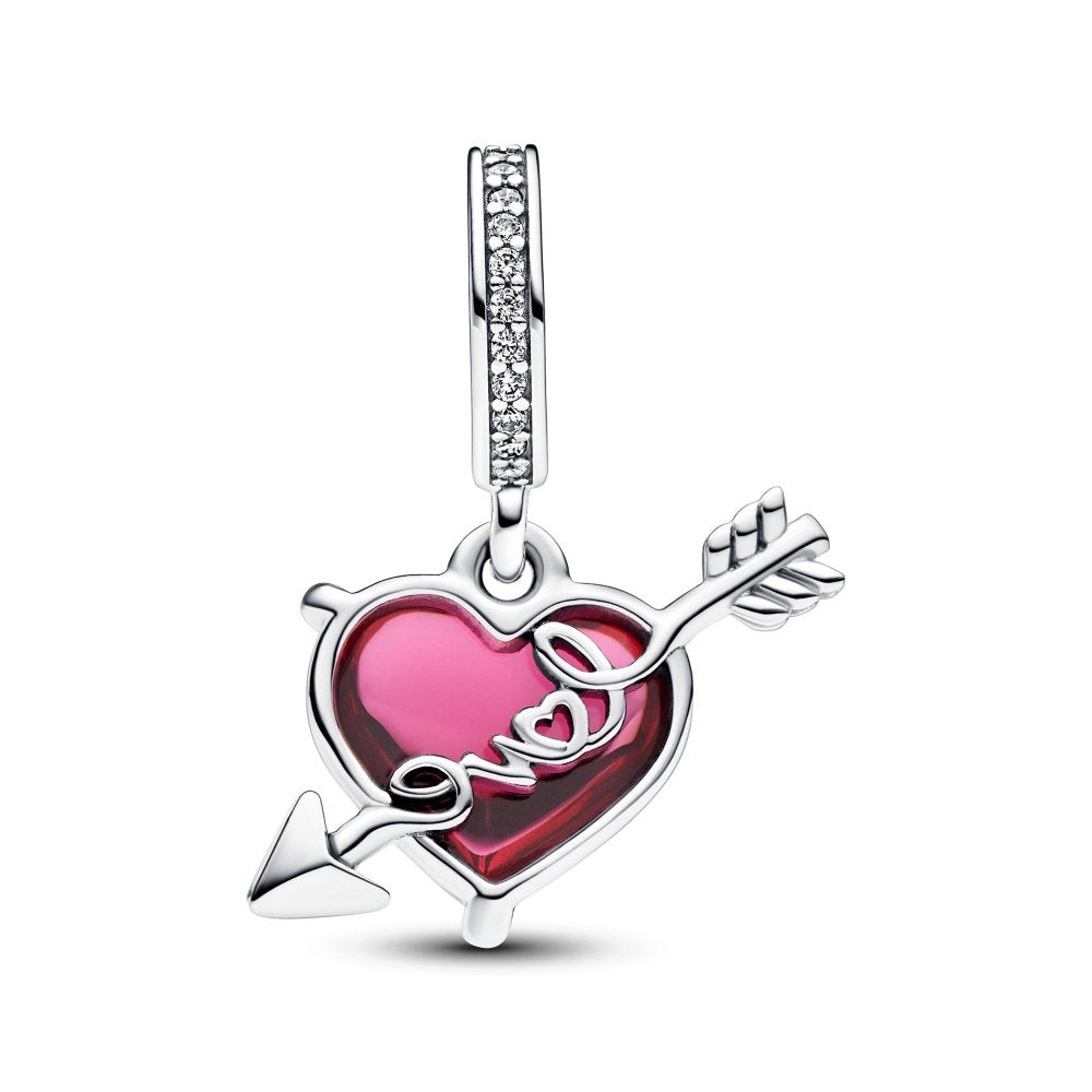 PANDORA Red Heart & Arrow Murano Glass Dangle Charm 793085C01