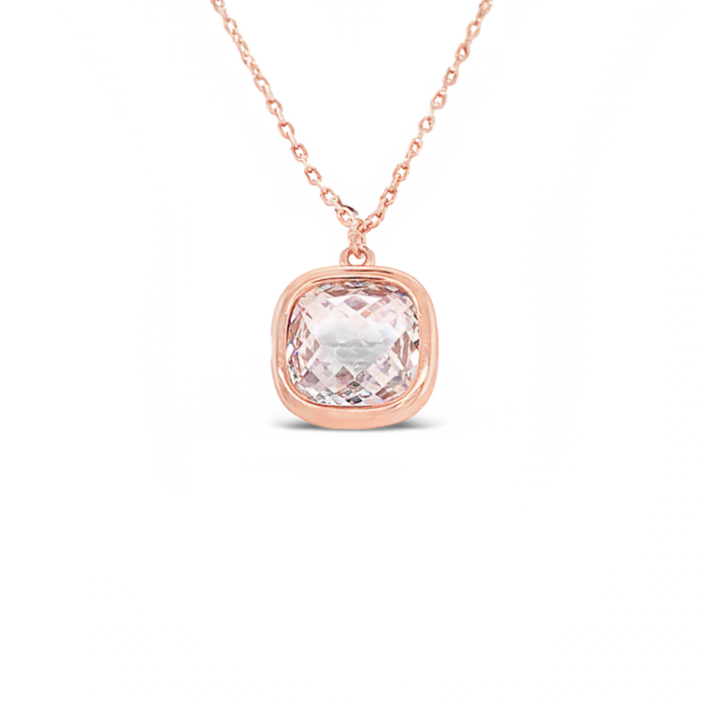 Sugar Sugar Sterling Silver Rose Gold Plated Cushion Cut CZ Pendant image 0