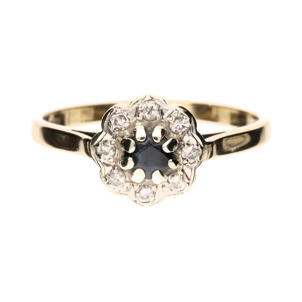Pre-Owned 9ct Yellow Gold Diamond &amp; Sapphire Cluster Ring image 0