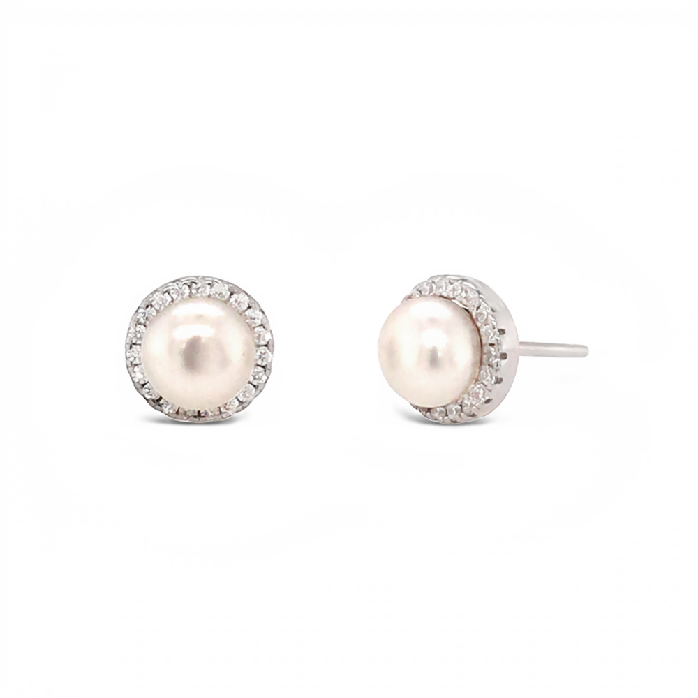 Sugar Sugar Cz Freshwater Pearl Stud Earrings image 0