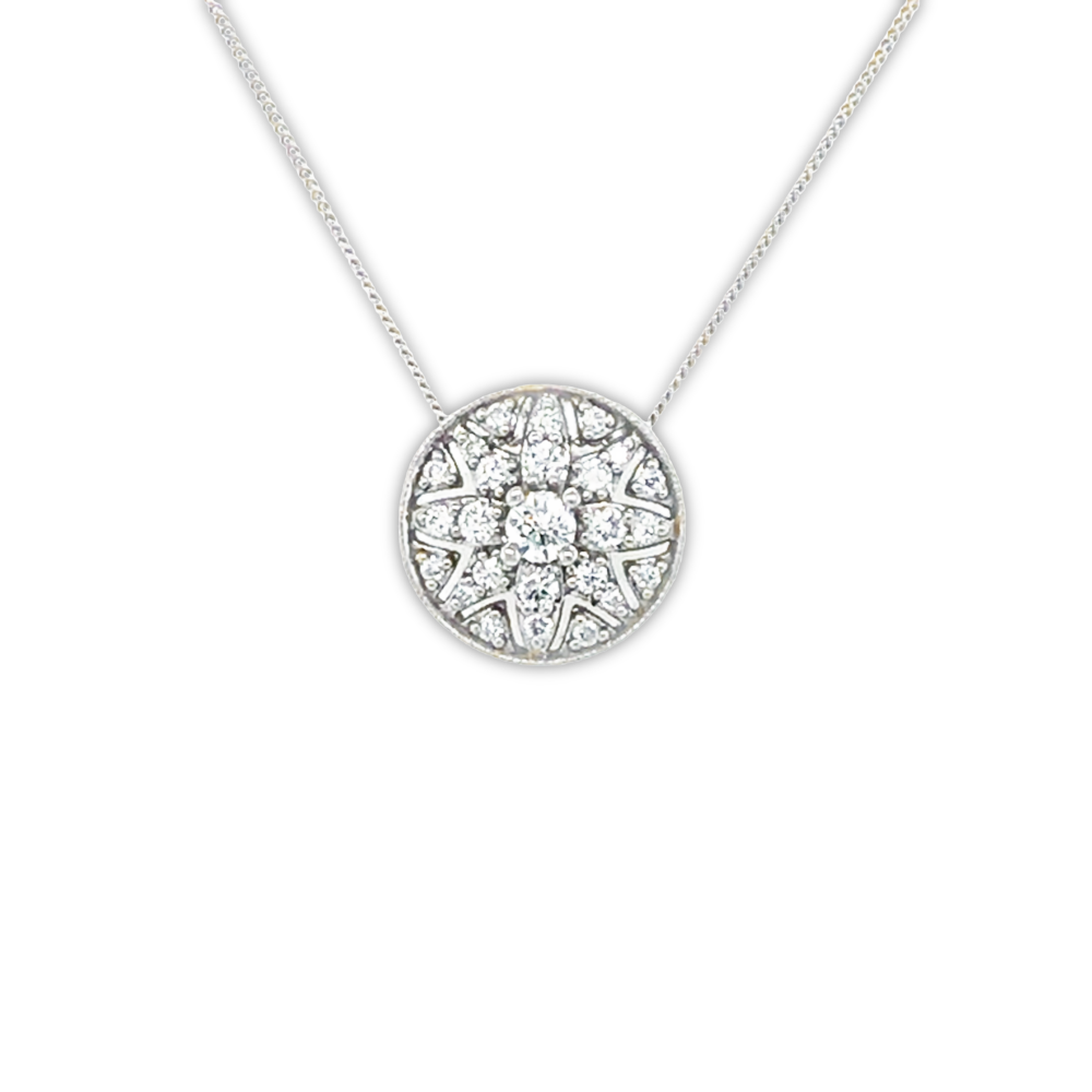 18ct White Gold with Palladium Diamond Round Cluster Pendant image 0