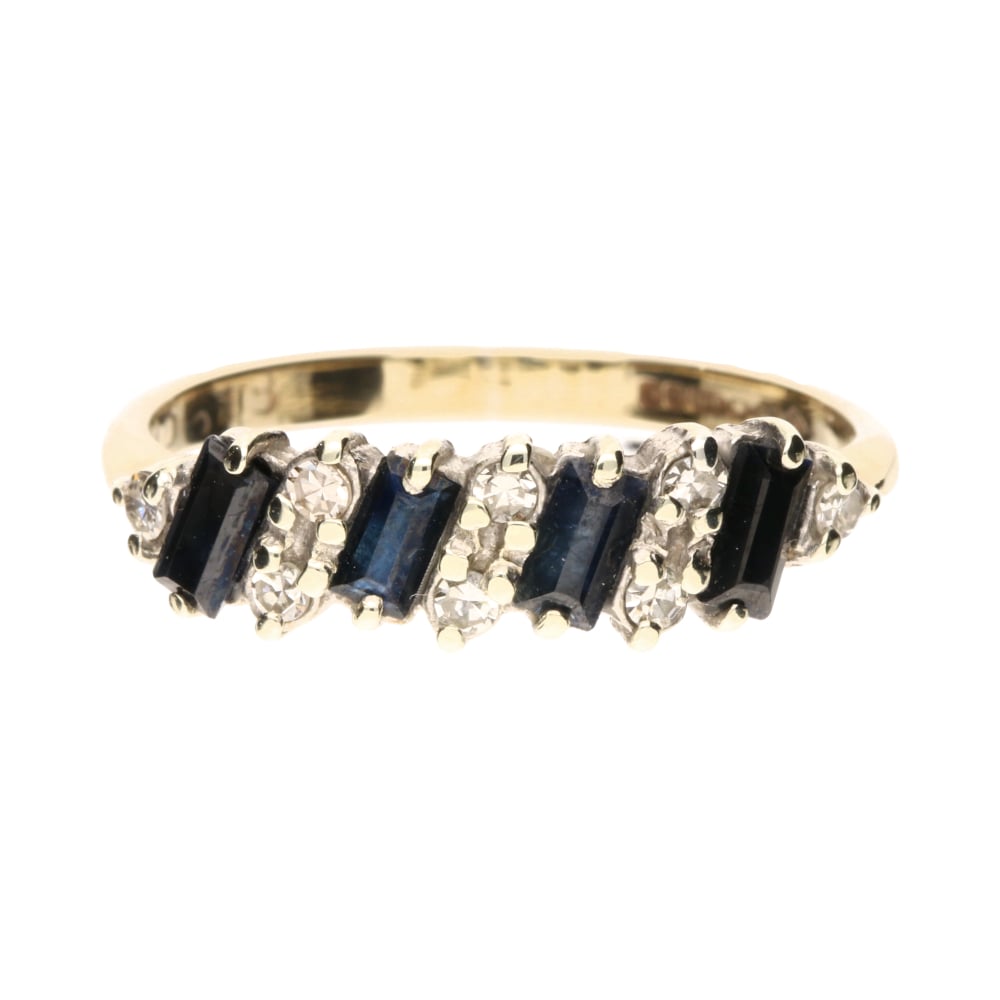 Pre-Owned 9ct Yellow Gold Sapphire and Round Diamond Cluster Ring image 0