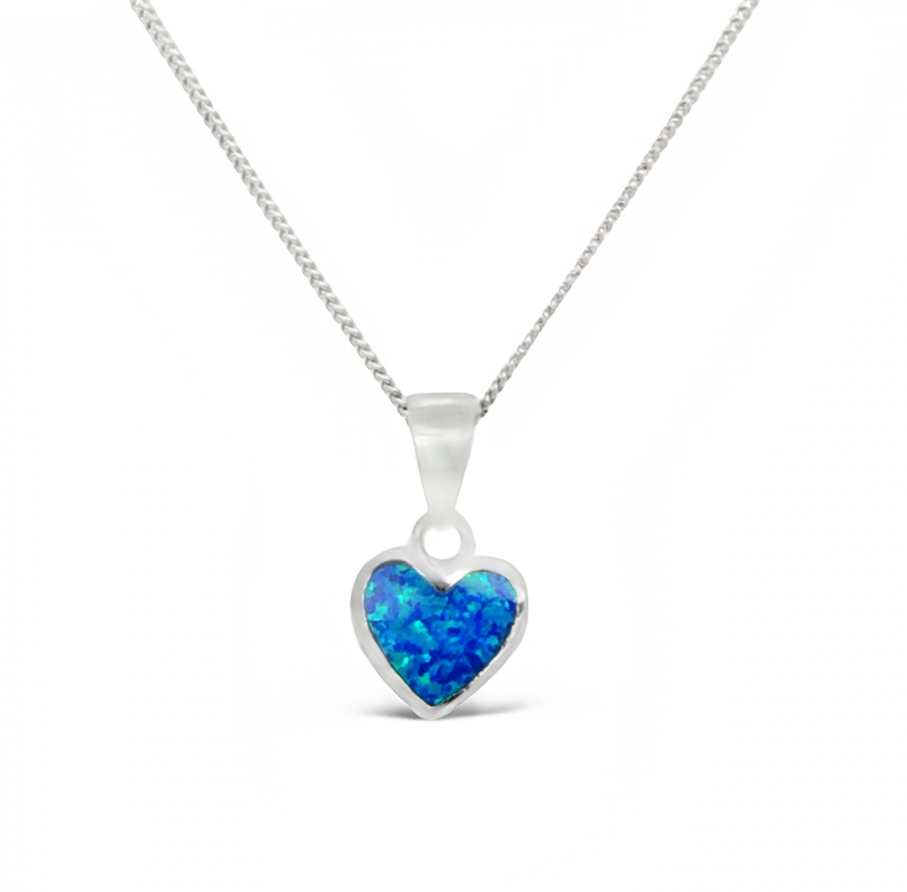 Sugar Sugar Silver Small Heart Blue Lab Opal Pendant image 0