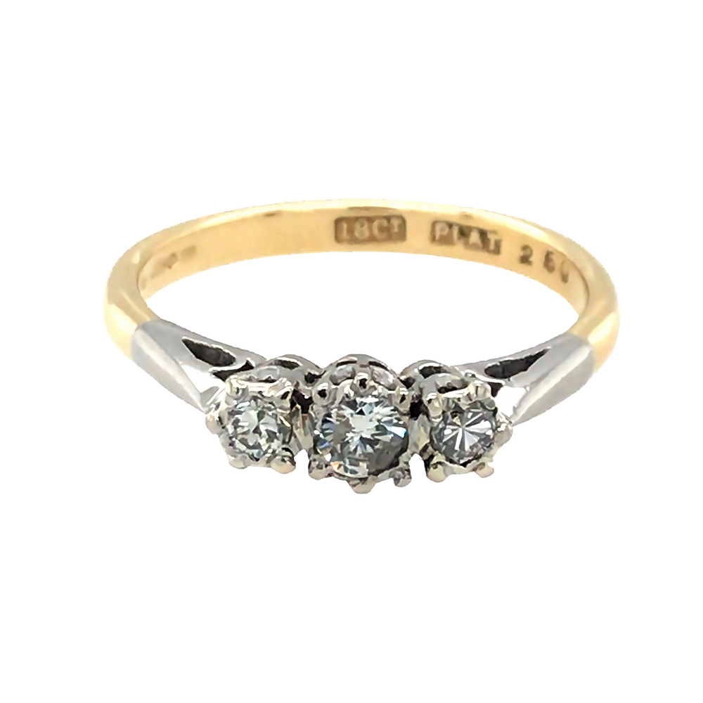 Pre-Owned 18ct Yellow Gold &amp; Platinum Triple Stone Diamond Ring 2.72g image 0