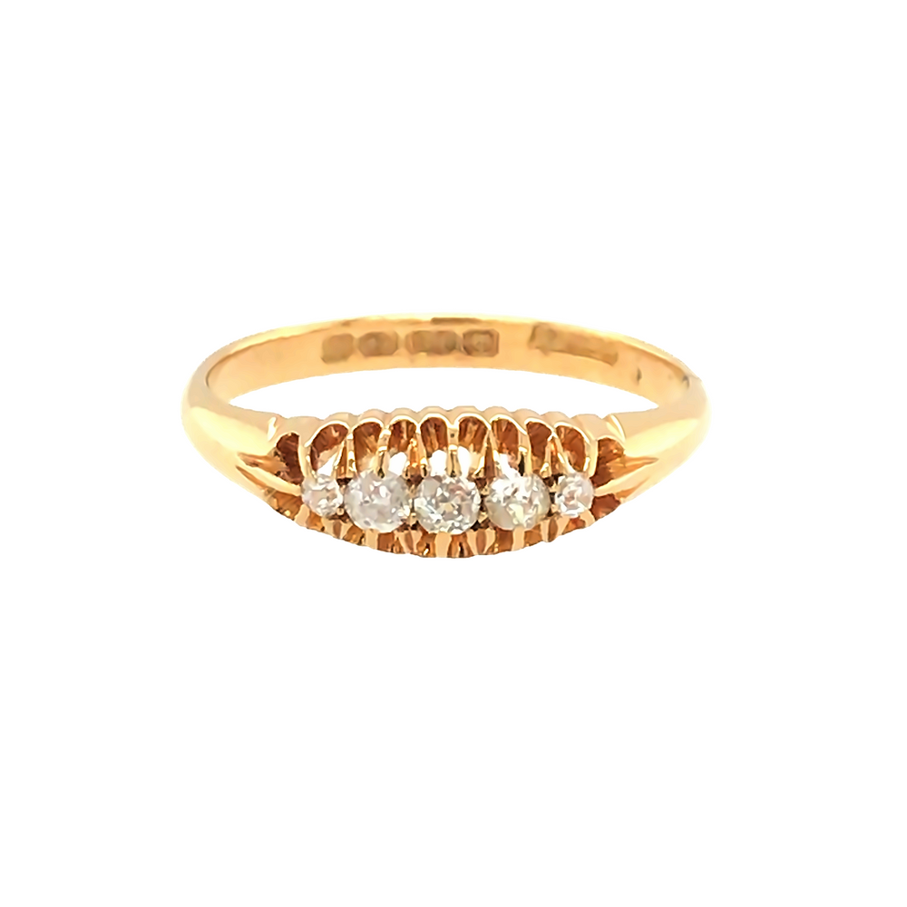 Pre-Owned 18ct Yellow Gold 5 Stone Diamond Set Boat Ring Approx. 0.15ct 2.97g image 0