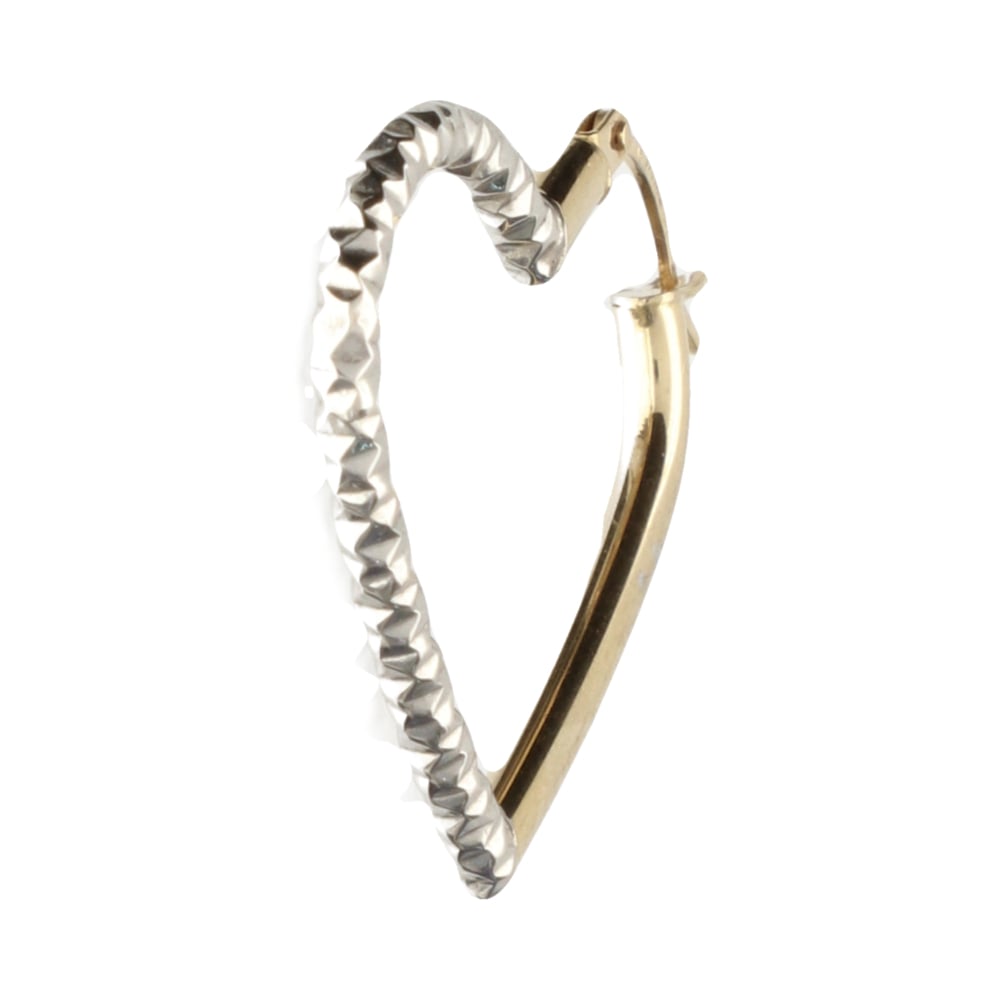 Pre-Owned 9ct Yellow &amp; White Gold Heart Hoop Earrings 0.99g image 0
