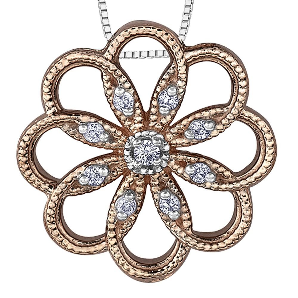 9ct Rose Gold & Diamond Floral Pendant 0.05ct69807-P2637RW/05C-10