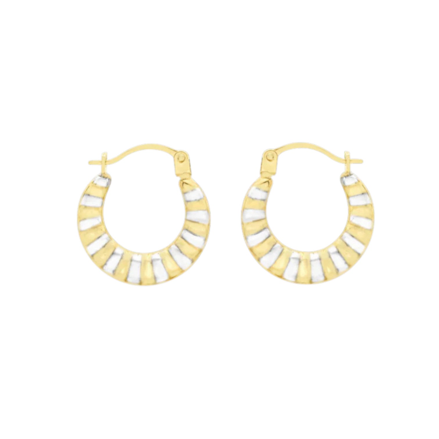 9ct Two Tone Gold Ribbed Creole Earrings