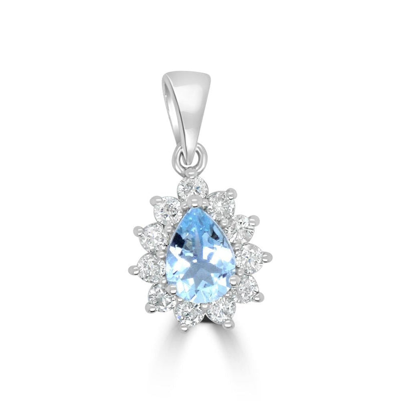 9ct White Gold 0.94ct Pear Cut Aquamarine & 11x 0.73ct Diamond Cluster PendantWWW905