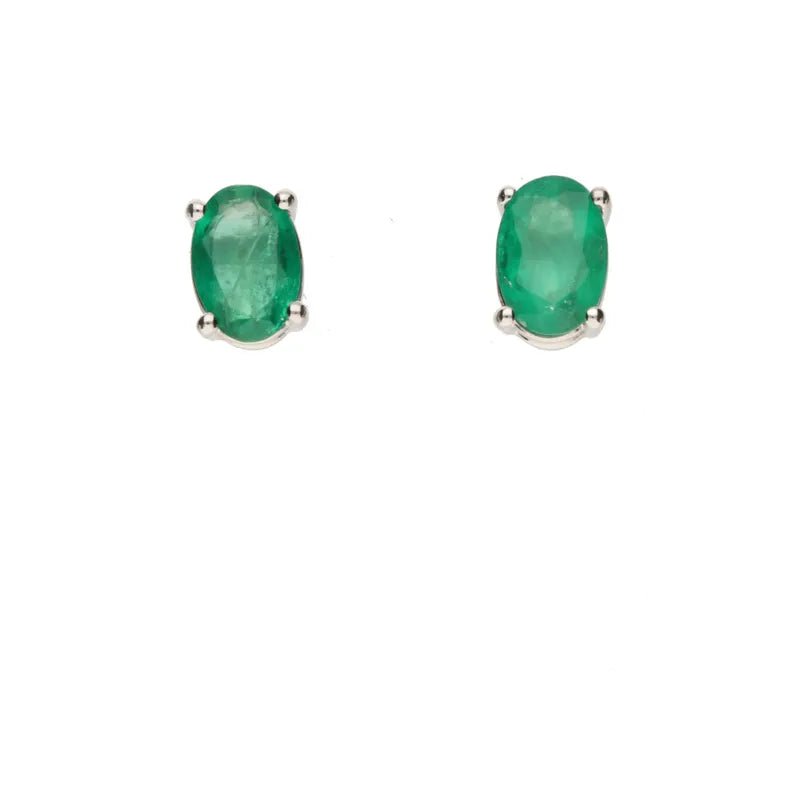 9ct White Gold 4 Claw Oval Cut Emerald Stud Earrings265968