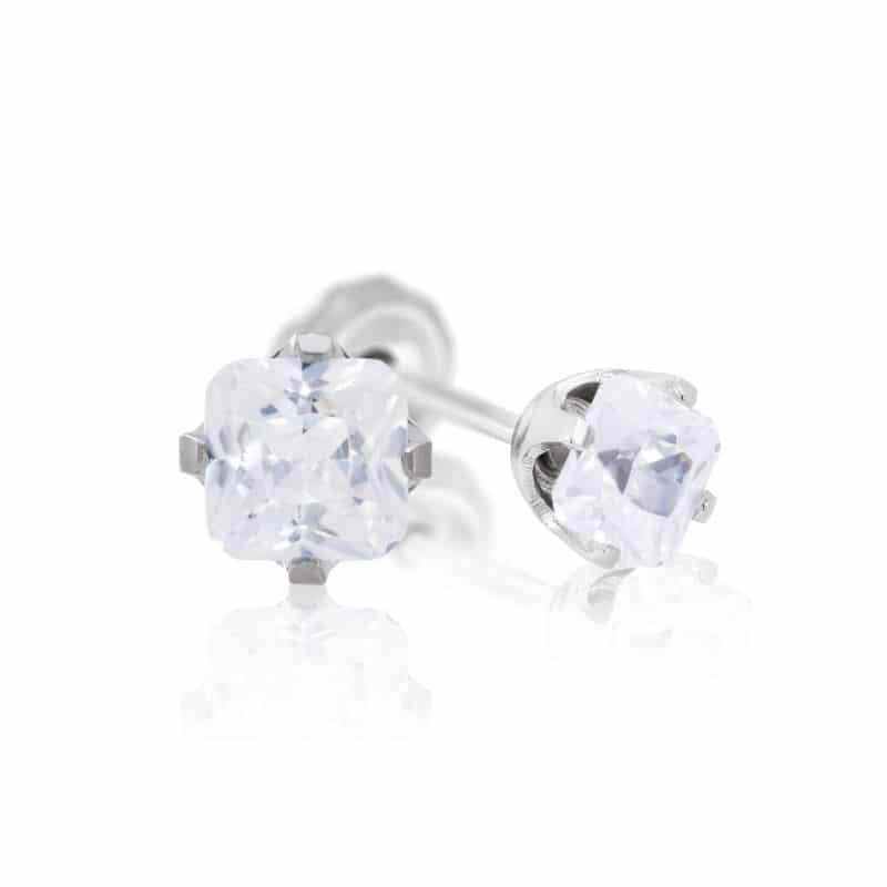 9ct White Gold 5mm Square CZ Stud Earrings