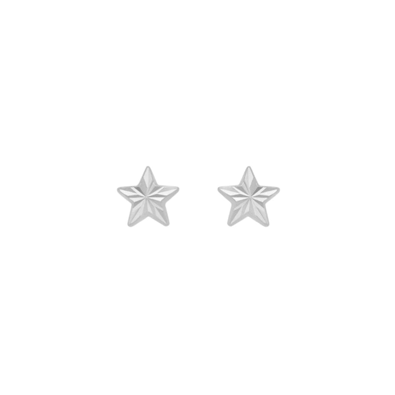 9ct White Gold 6mm x 6mm Diamond Cut Star Stud Earrings