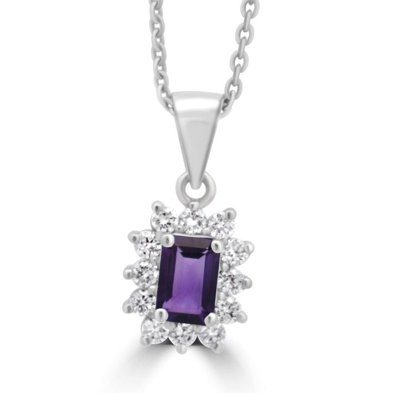 9ct White Gold Amethyst Lab Diamond 0.30ct Cluster PendantWLGD1503P