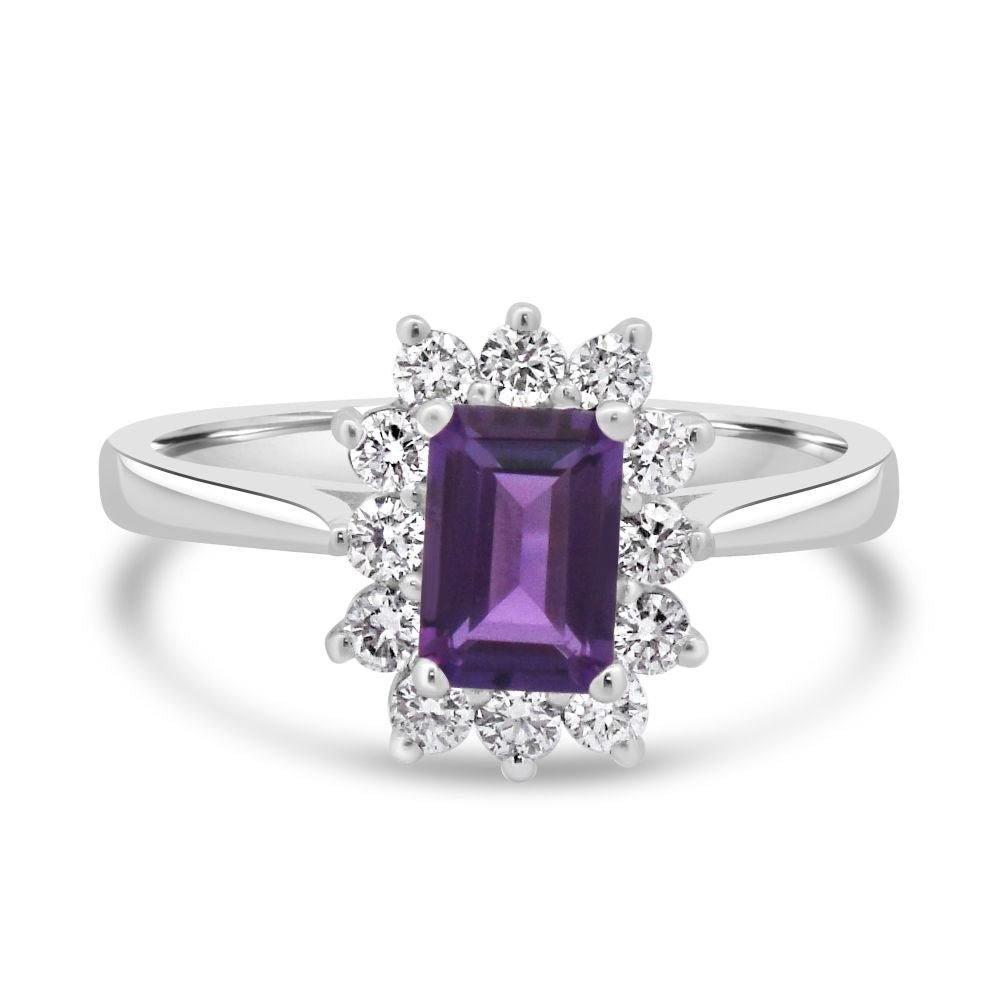 9ct White Gold Amethyst Lab Diamond 0.30ct Cluster RingWLGD1503R