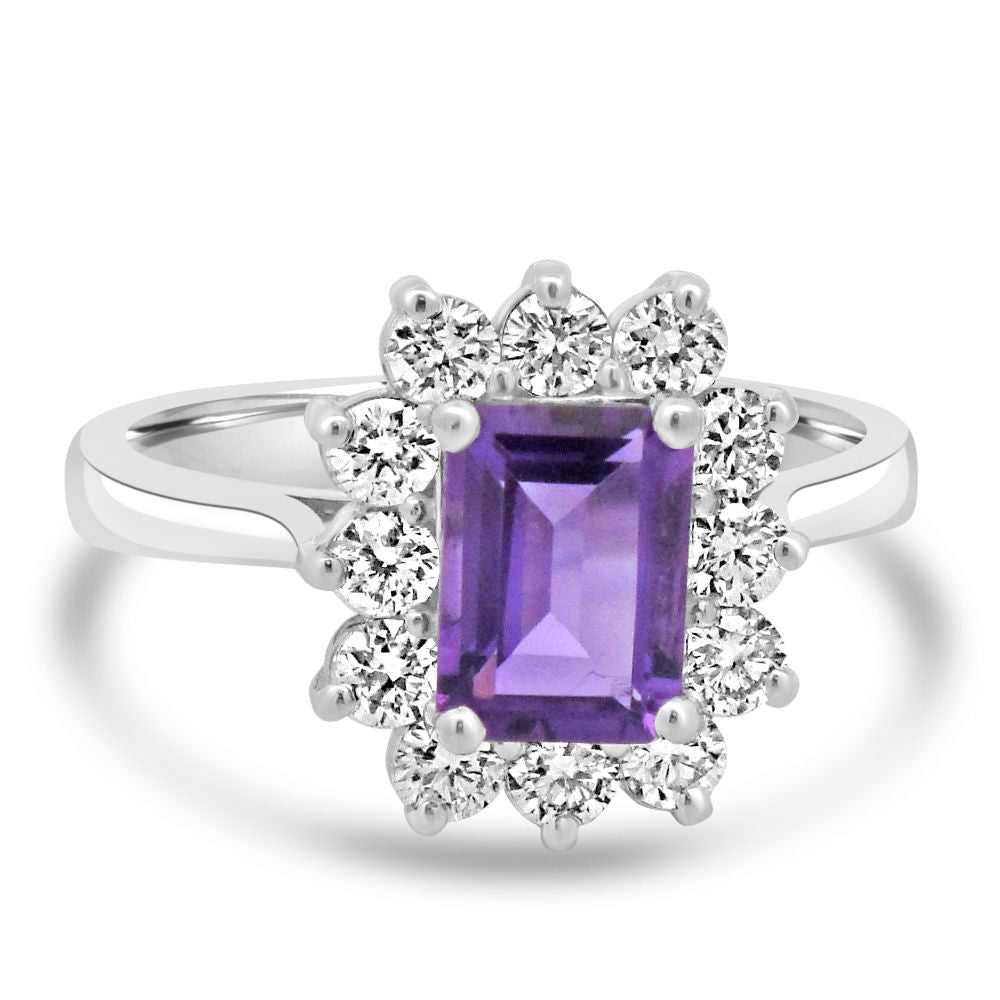 9ct White Gold Amethyst Octagonal Cut 0.86ct Lab Diamond 0.57ct Cluster RingWLGD1466R