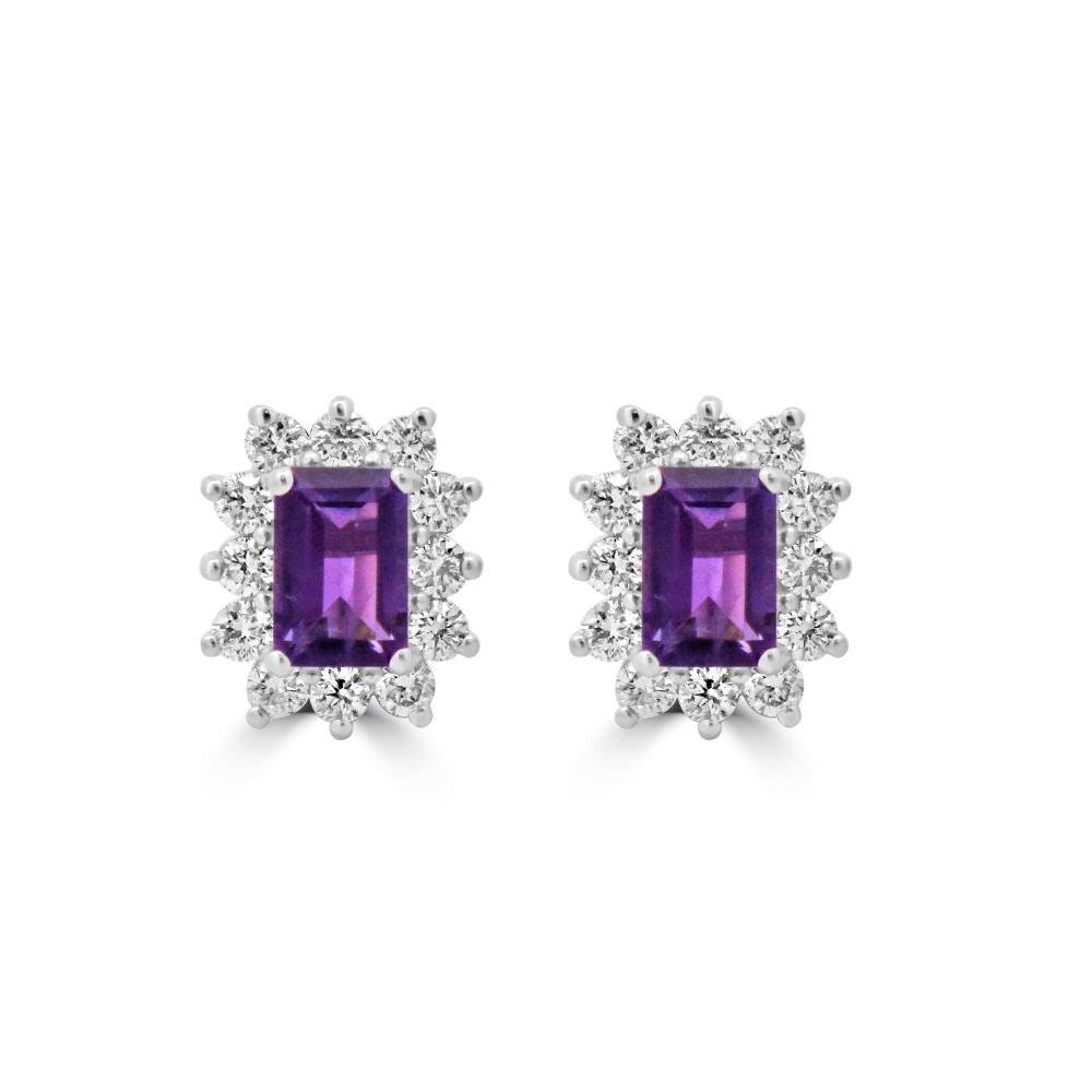 9ct White Gold Amethyst Octagonal Cut 1.14ct Lab Diamond 0.60ct Cluster Stud EarringsWLGD1503ER