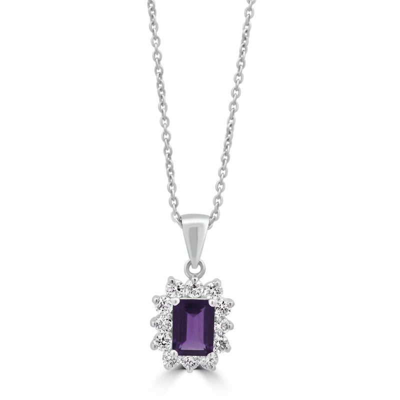 9ct White Gold Amethyst Octagonal Cut1.04ct Lab Diamond 0.57ct Cluster PendantWLGD1466P
