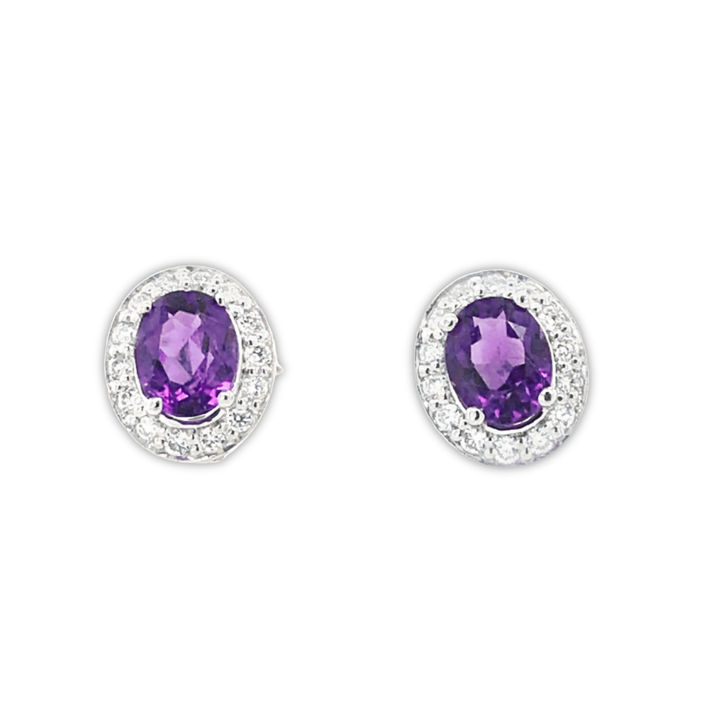 9ct White Gold Amethyst Oval Stud Earrings