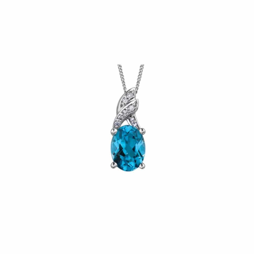 9ct White Gold Blue Topaz &amp; Diamond Crossover Pendant