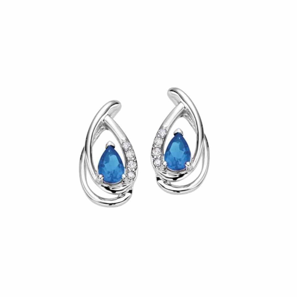 9ct White Gold Blue Topaz &amp; Diamond Teardrop Stud Earrings