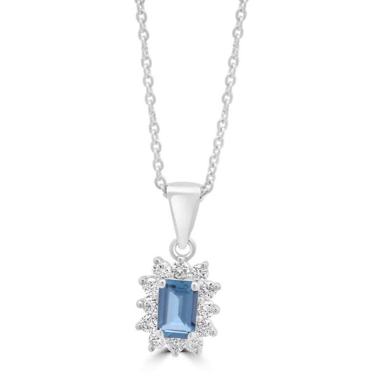 9ct White Gold Blue Topaz Octagonal Cut 0.60ct Lab Diamond 0.30ct Cluster PendantWLGD1509P