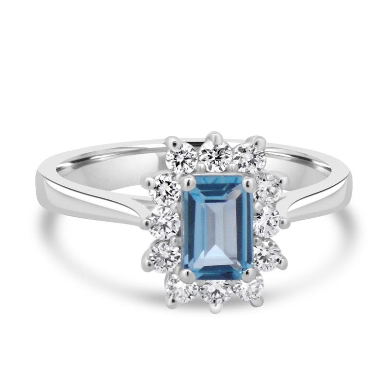 9ct White Gold Blue Topaz Octagonal Cut 0.68ct Lab Diamond 0.30ct Cluster RingWLGD1509R