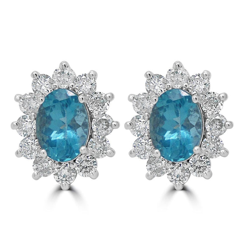 9ct White Gold Blue Topaz Oval Cut 0.85ct Diamond 0.47ct Cluster PendantWWW3539P