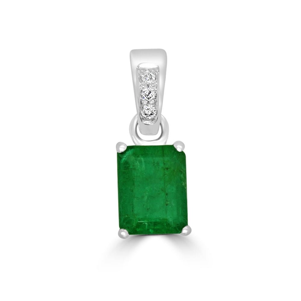 9ct White Gold Emerald Octagonal Cut 0.03ct Trio Diamond Fix Bail PendantWWW1813