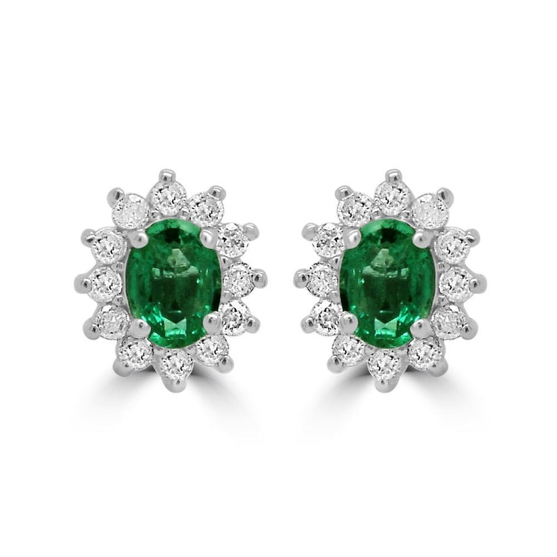 9ct White Gold Emerald Oval Cut 0.27ct Diamond 0.16ct Cluster Stud EarringsWWW3560ER