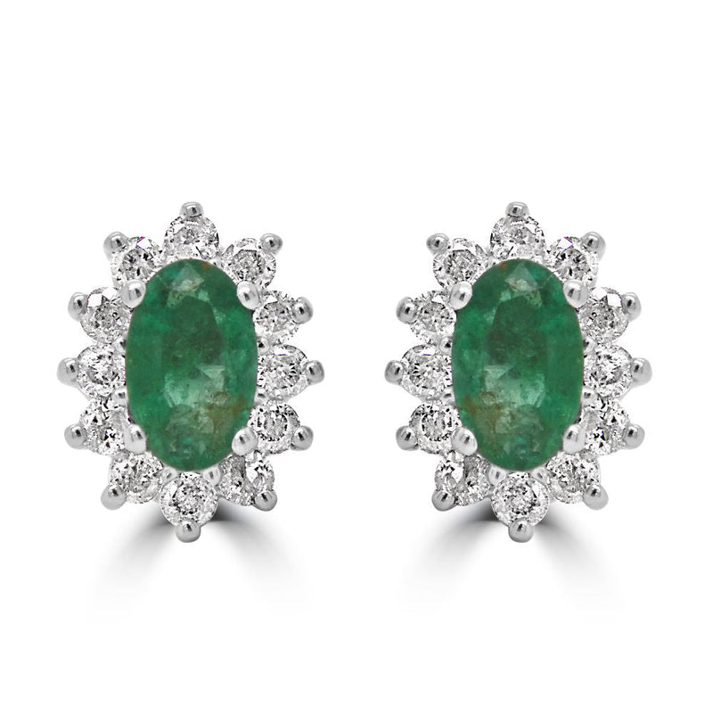 9ct White Gold Emerald Oval Cut 0.36ct Diamond 0.24ct Cluster Stud EarringsWWW3626ER